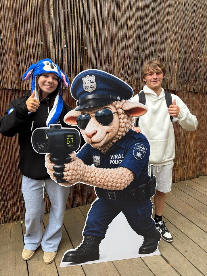 Foto-figura owcy Viral Police z kamerą